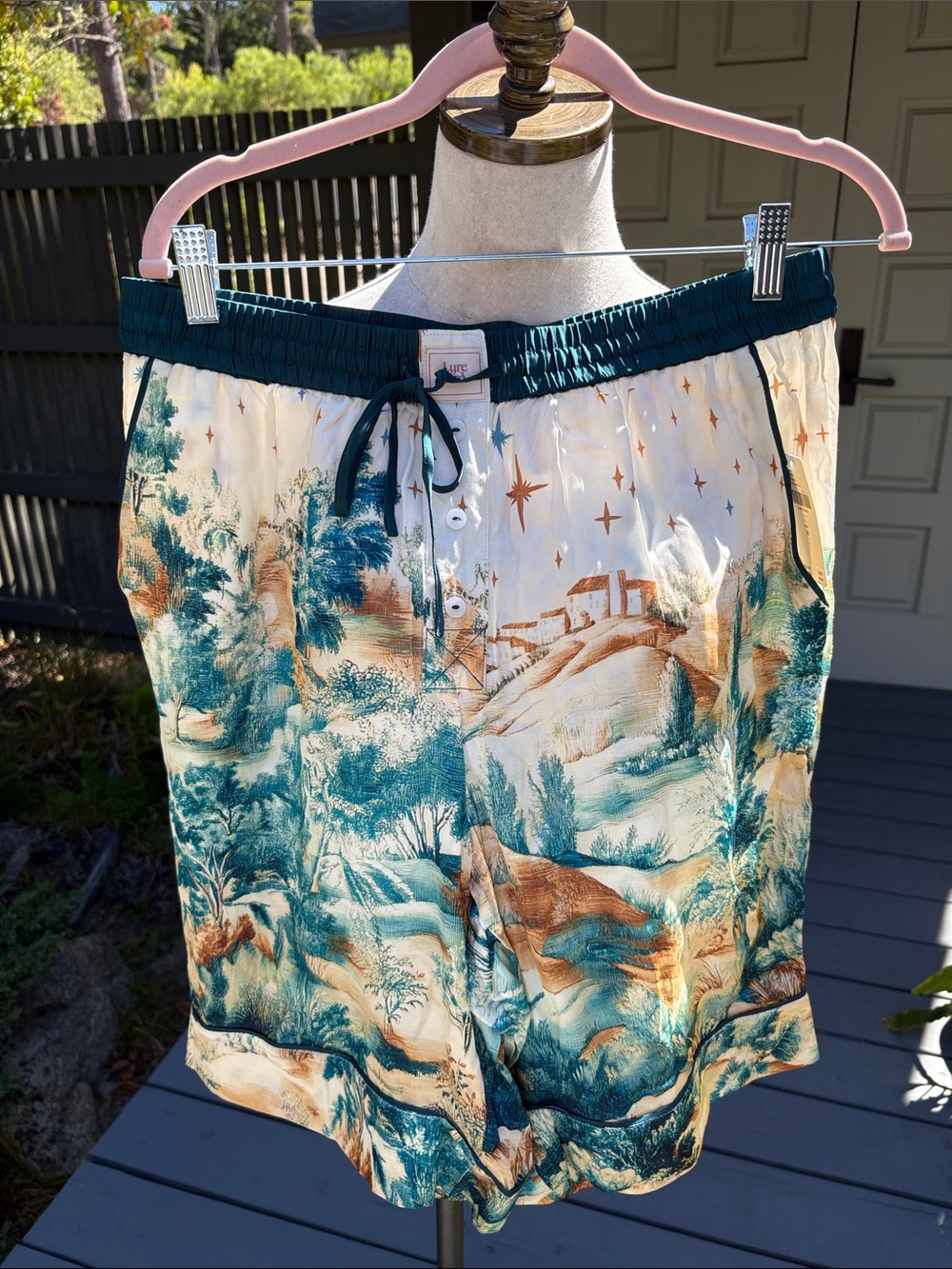 Lyre Bird - Anthropologie Teal & Cream Pajama Shorts
